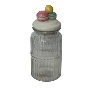 Vintage Glass Jar w/ Ceramic Lid – Macaron Top – Kitchen Canister – Cookie Candy